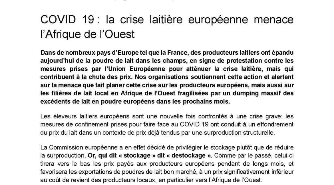 Covid-19 : la crise laitière européenne menace l’Afrique de l’Ouest